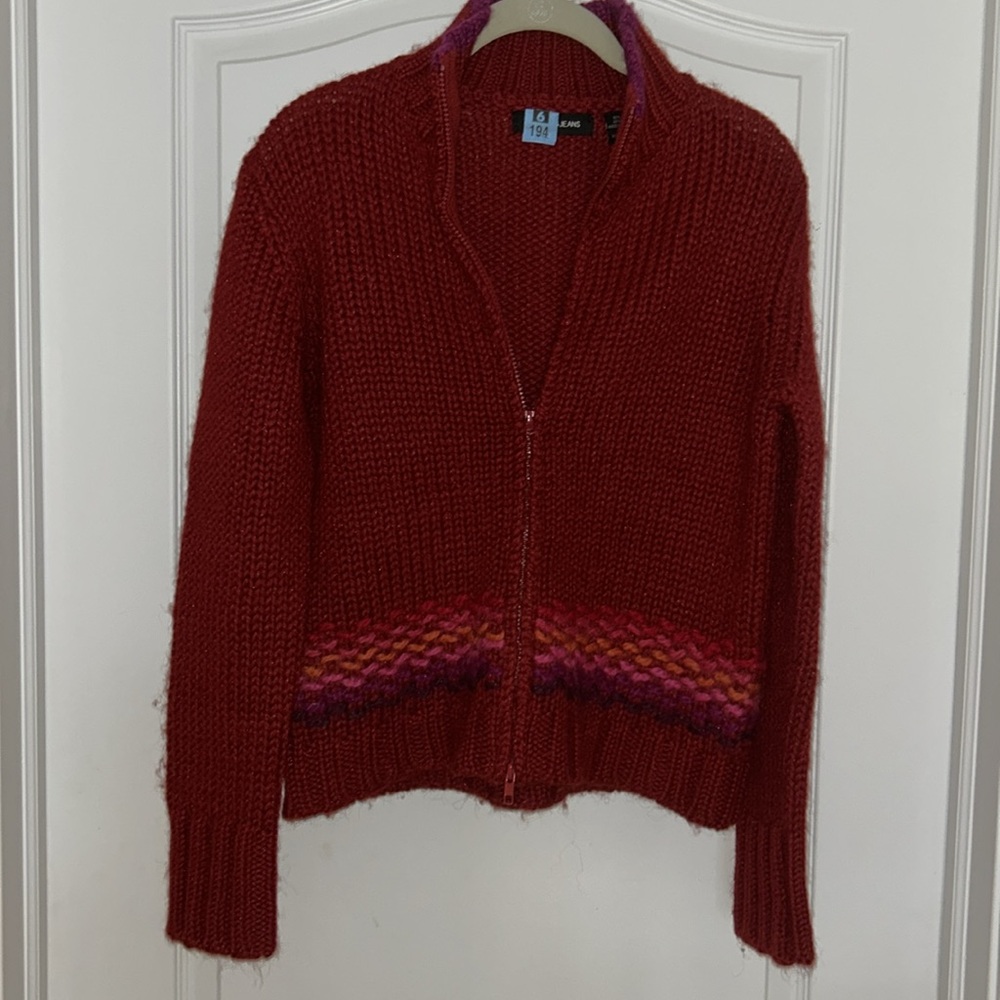 Express Women's Red Knit Zip Cardigan